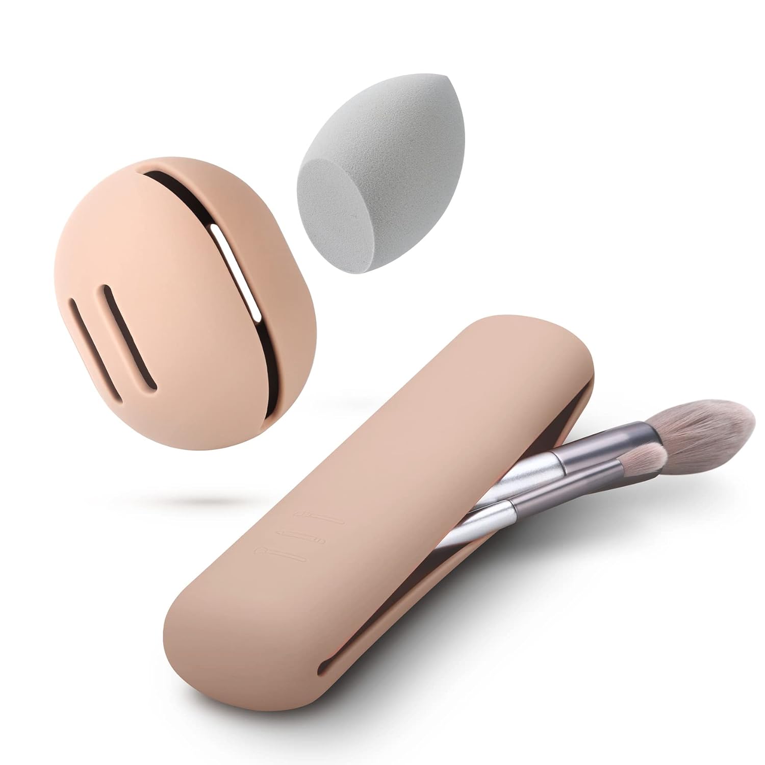 FERYES Travel Makeup Sponge Brush Holder, Soft Silicone Beauty Make Up Brush Blender Case Organizer for Travel - Image 1